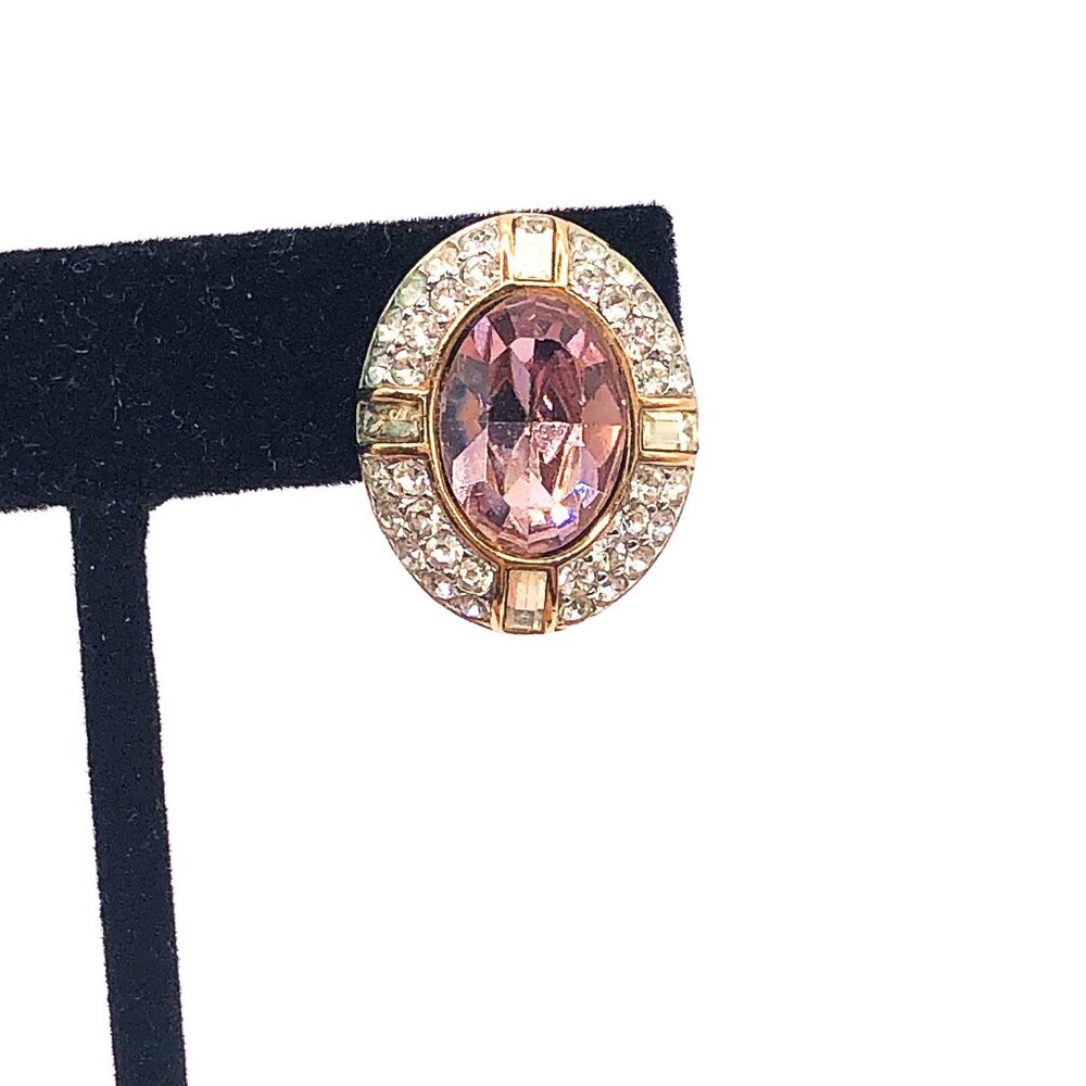 Givenchy Paris New York Pink Crystal Halo Clip-On Earrings Vintage - Picture 14 of 14